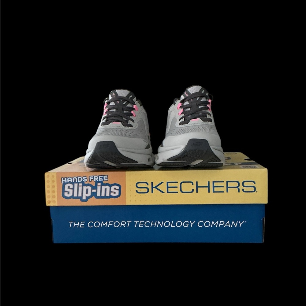 EUC! WOMENS SKETCHERS HANDS FREE SLIP-ONS GRAY AND PINK - Picture 4 of 10